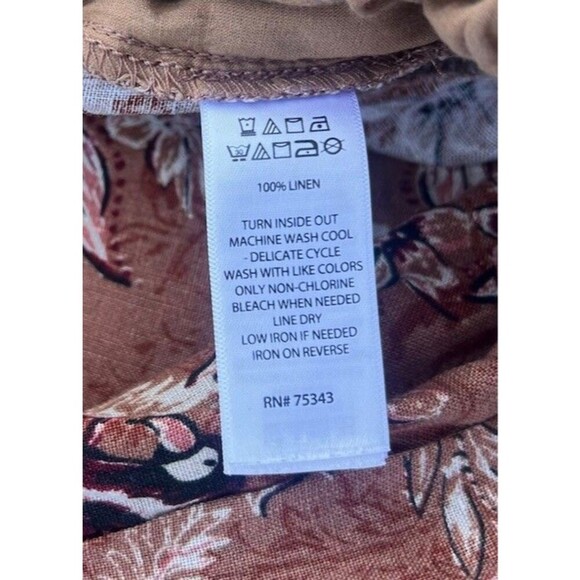 Tahari Linen Pants Women M Bird Floral Tropical Wide Leg Crop Pull On Cottage - Picture 6 of 6